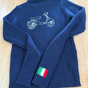 Bohme Navy Ribbed Turtleneck Sweater with Scooter Design